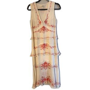 Vilshenko White Tiered Silk Dress with Pink Florals – Women's UK 12/ US 8